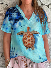 Top Femme Sea Turtle Print à Col en V